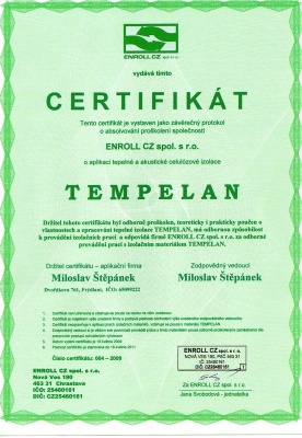 TEMPELAN - certifikát Štěpánek